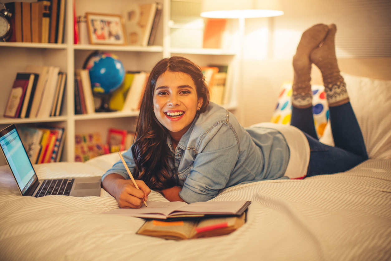 She is studying. Study time.